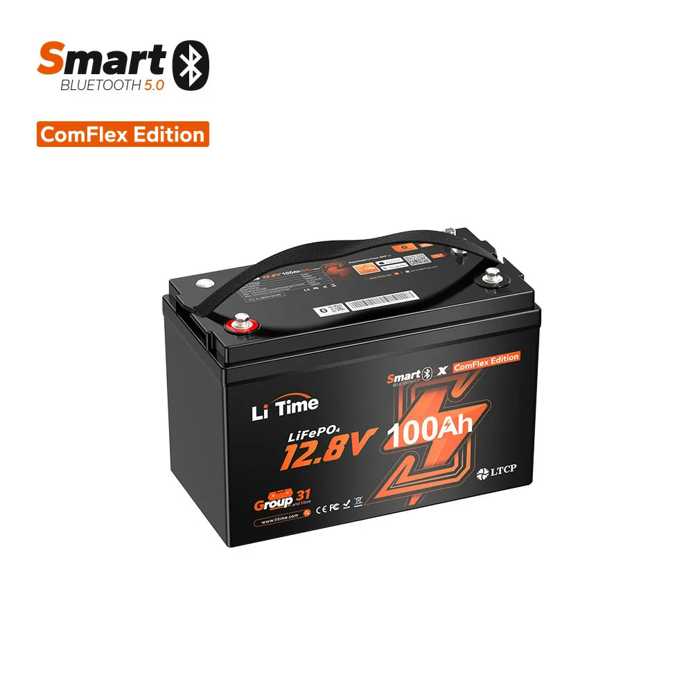 LiTime 12V 100Ah ComFlex LiFePO₄ battery with Bluetooth and Victron CAN