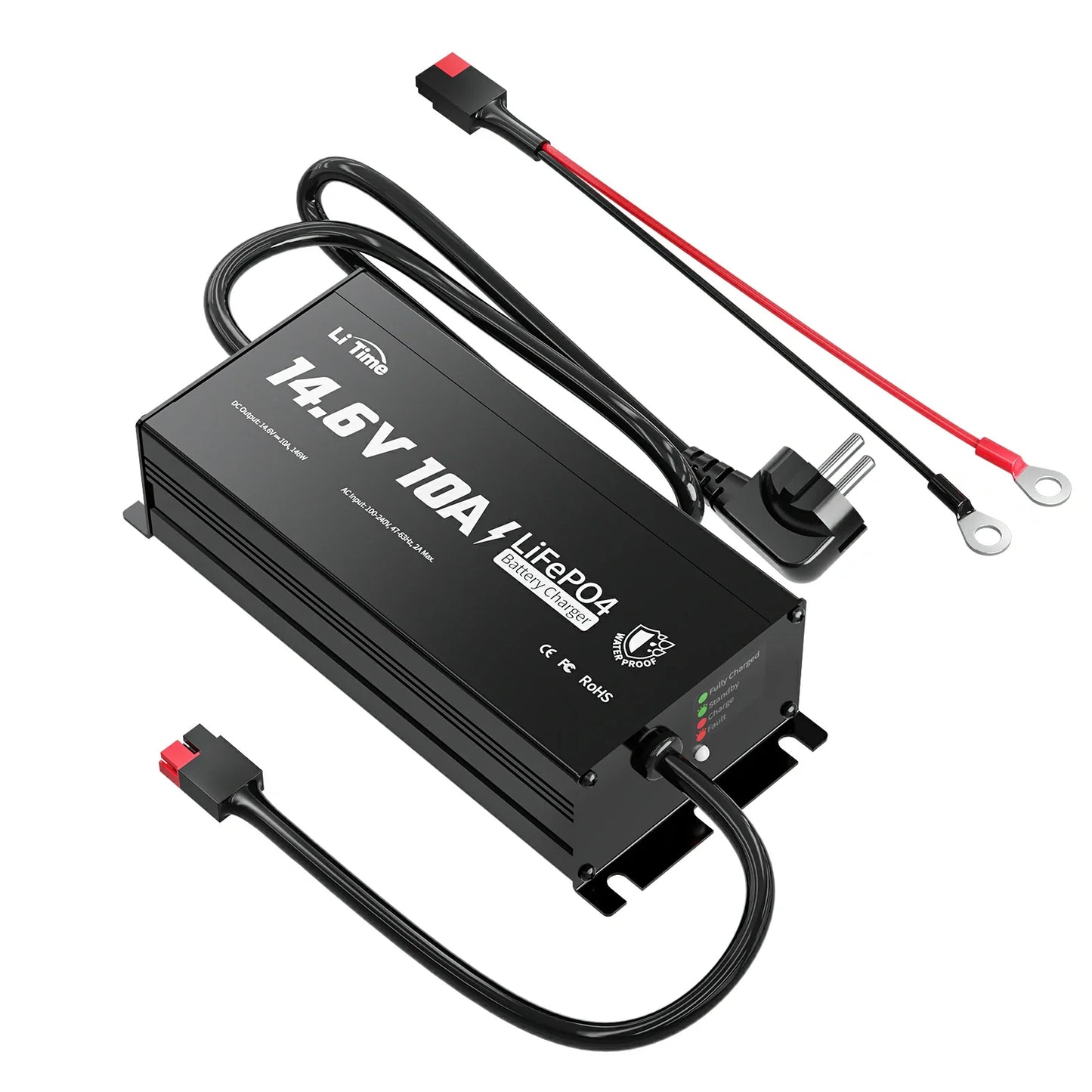 LiTime 12V 10A IP65 LiFePO₄ akulaadija