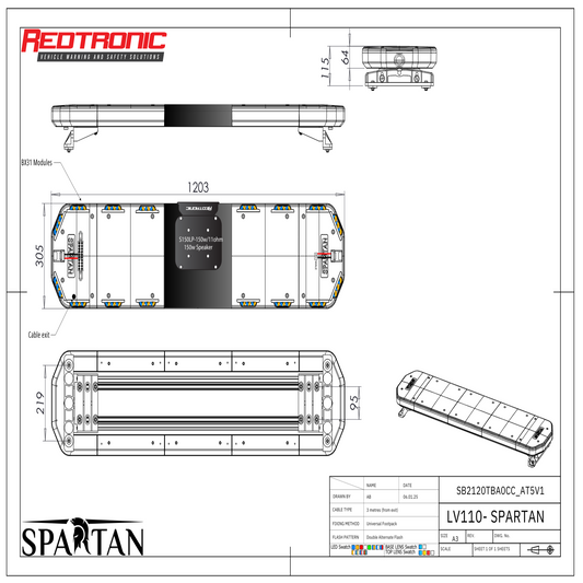 Redtronic Spartan 1203mm / Zils - Dzeltens / Aleja / Skaļrunis / 16 moduļi