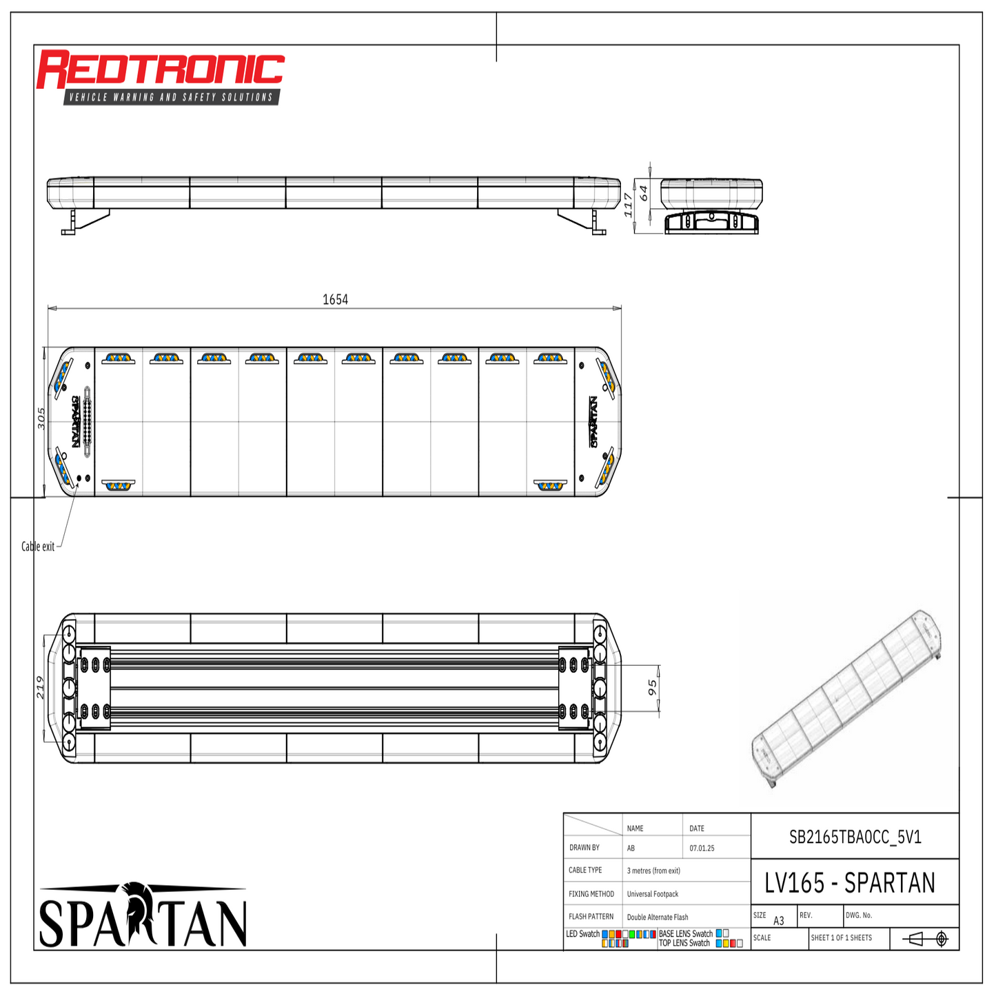 Redtronic Spartan 1654 mm / Sininen - Keltainen / 16 moduulia