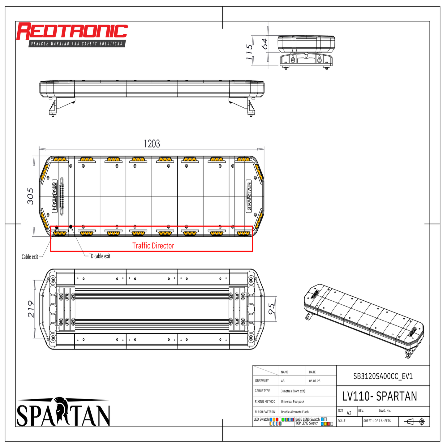 Redtronic Spartan 1203mm / Keltainen / Liikenteenohjain / 20 moduulia