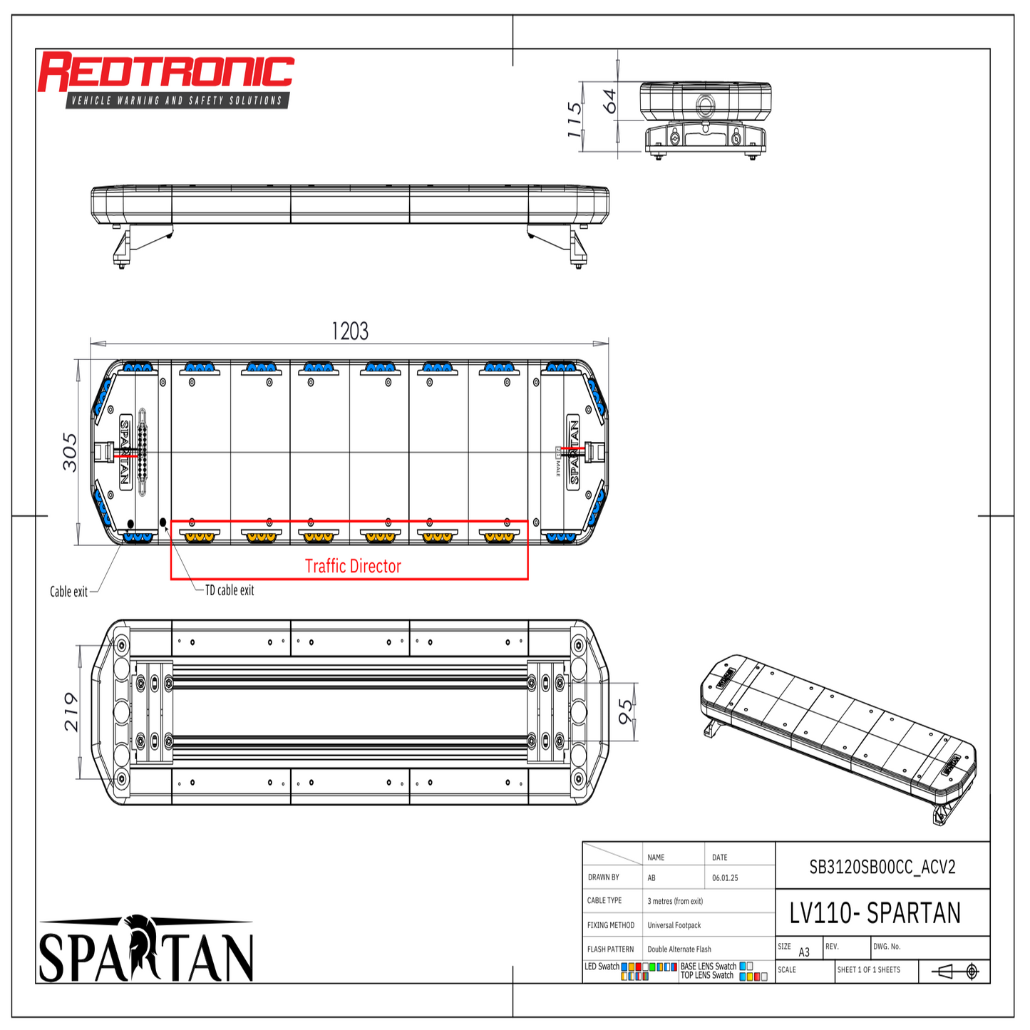 Redtronic Spartan 1203mm / Sininen / Liikenteenohjain / Kuja / 20 moduulia