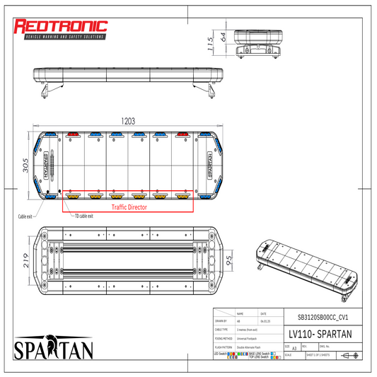 Redtronic Spartan 1203mm / Zils / Sarkans / Satiksmes norādītājs / 20 moduļi
