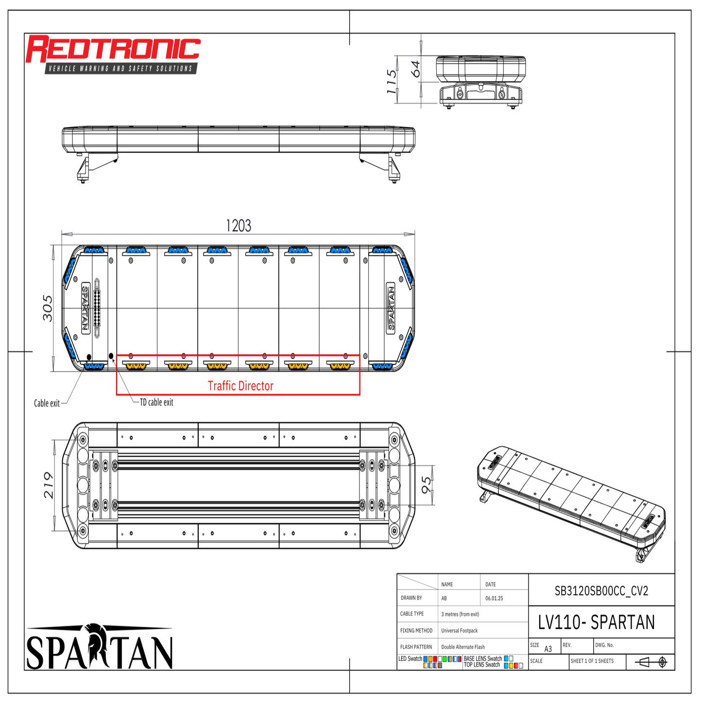 Redtronic Spartan 1203mm / Sininen / Liikenteenohjain / 20 moduulia