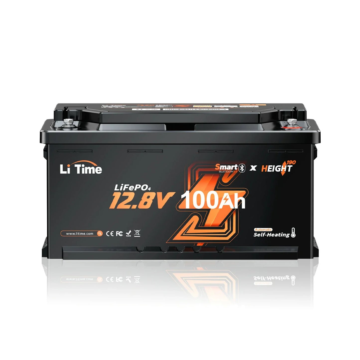 LiTime 12V 100Ah H190 Bluetooth Self-Heating LiFePO₄ aku