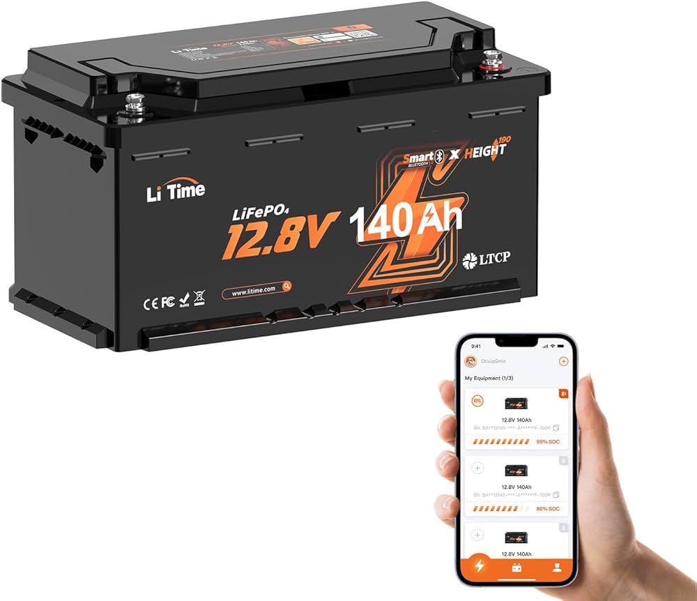 LiTime 12V 140Ah H190 Bluetooth LiFePO₄ aku