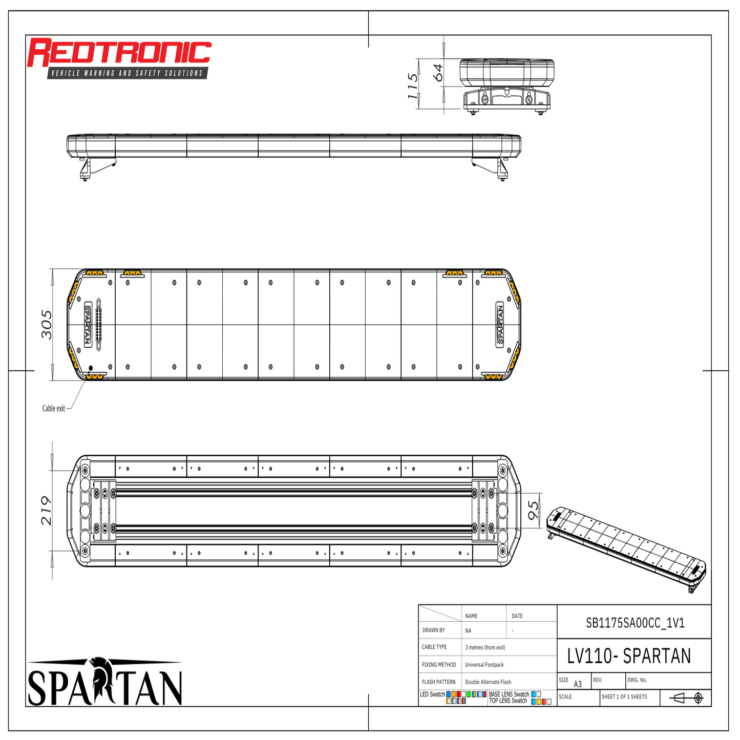 Redtronic Spartan 1750mm / Kollane / 10 moodulit