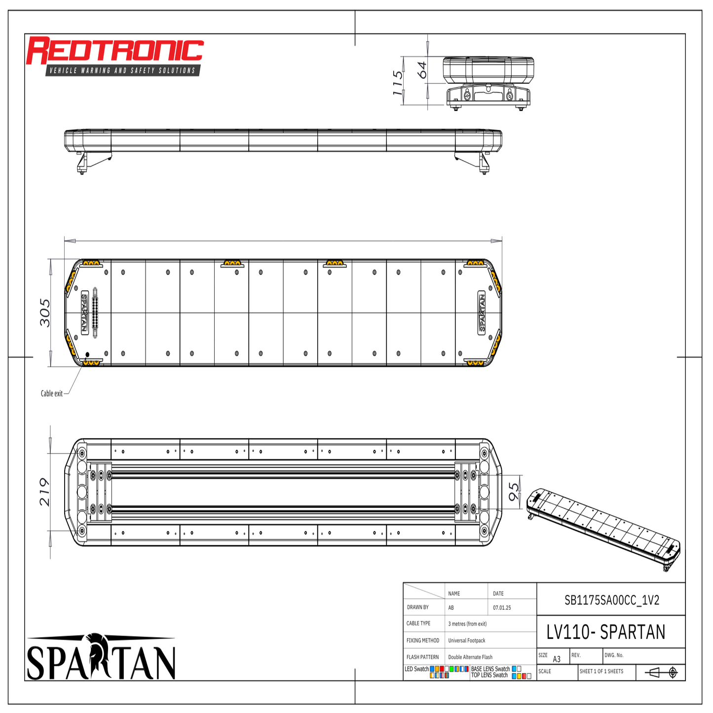 Redtronic Spartan 1750mm / Kollane / 10 moodulit