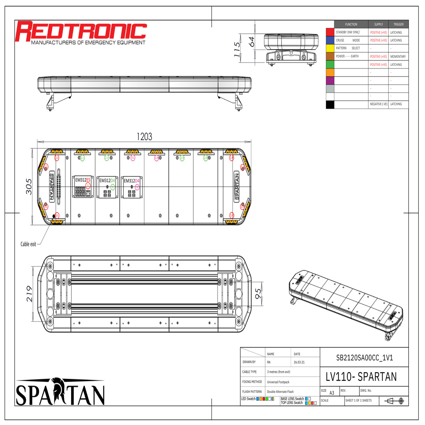 Redtronic Spartan 1203mm / Kollane / 14 moodulit