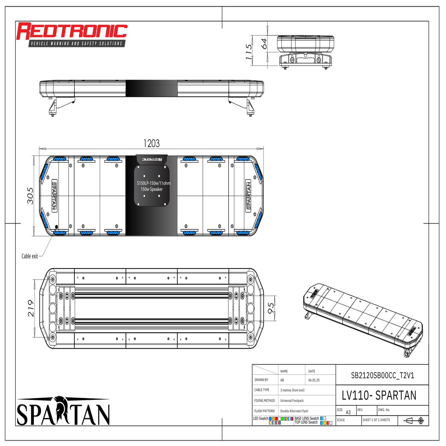 Redtronic Spartan 1203mm / Sinine / Kõlar / 16 moodulit