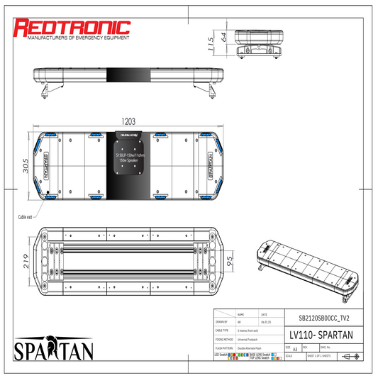 Redtronic Spartan 1203mm / Zils / Skaļrunis / 12 moduļi
