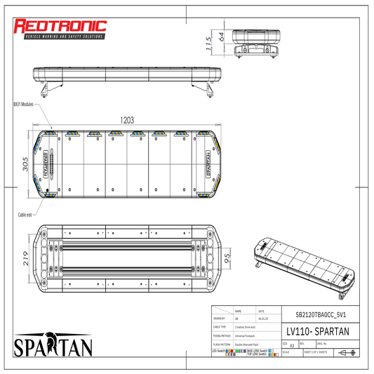 Redtronic Spartan 1203mm / Zils - Dzeltens / 14 moduļi