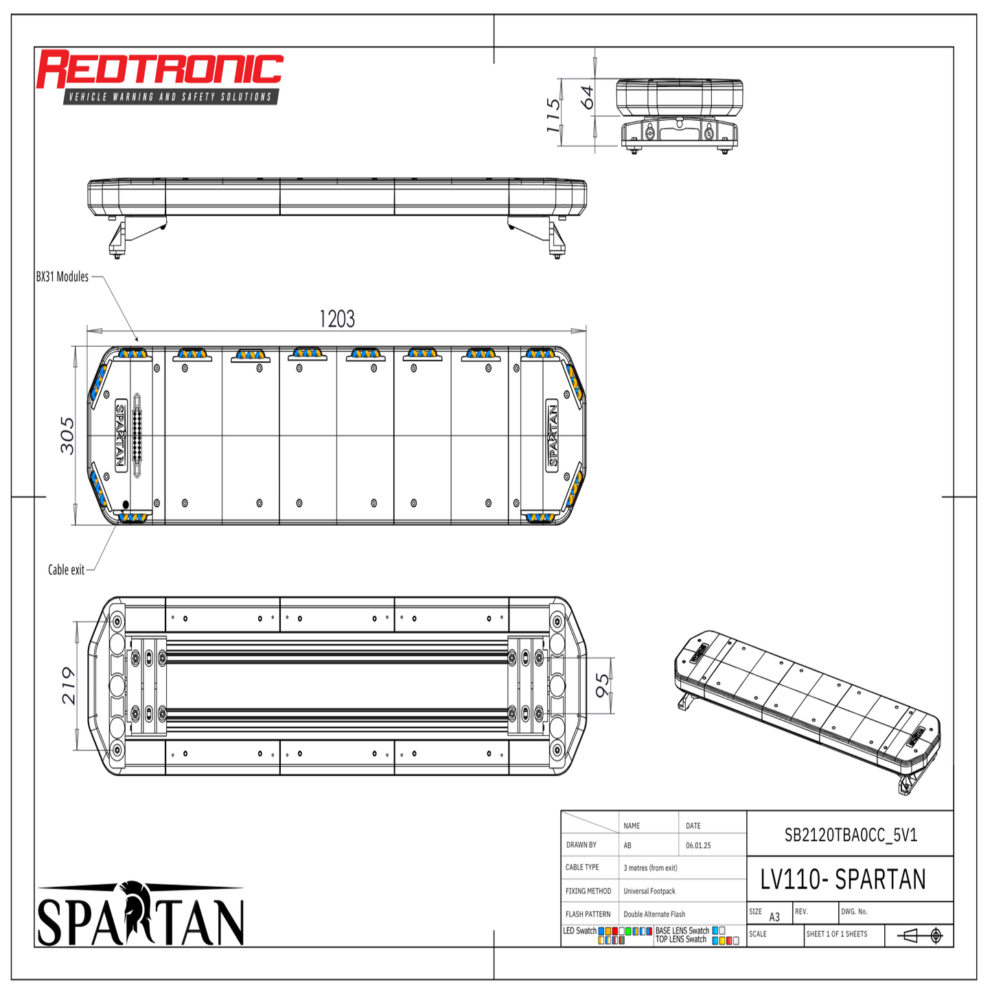 Redtronic Spartan 1203mm / Sinine - Kollane / 14 moodulit