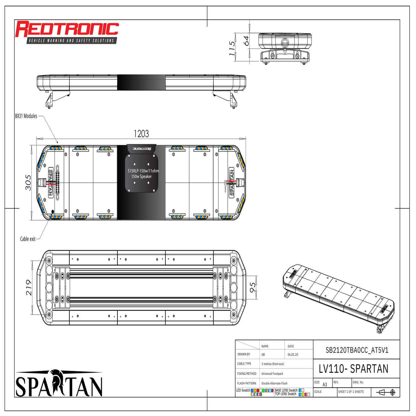 Redtronic Spartan 1203mm / Sinine - Kollane / Alley / Kõlar / 16 moodulit