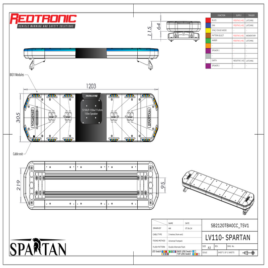 Redtronic Spartan 1203mm / Zils - Dzeltens / Skaļrunis / 16 moduļi