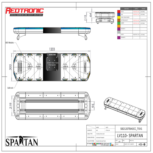 Redtronic Spartan 1203mm / Sinine - Kollane / Kõlar / 16 moodulit