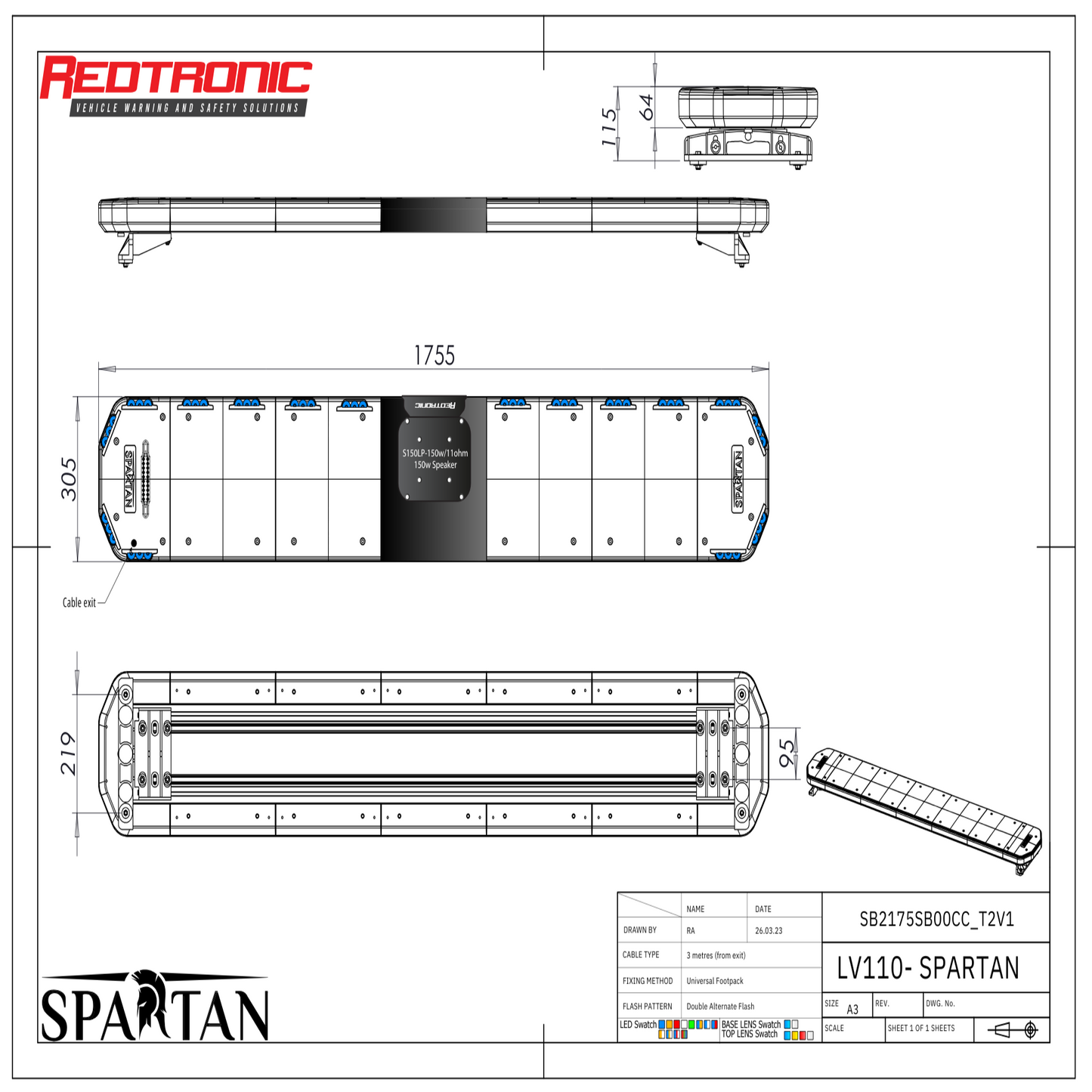 Redtronic Spartan 1755mm / Sinine / Kõlar / 16 moodulit