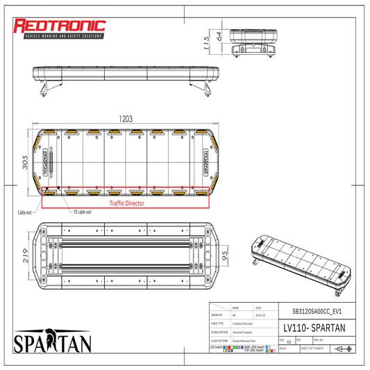 Redtronic Spartan 1203mm / Kollane / Liiklusesuunaja / 20 moodulit