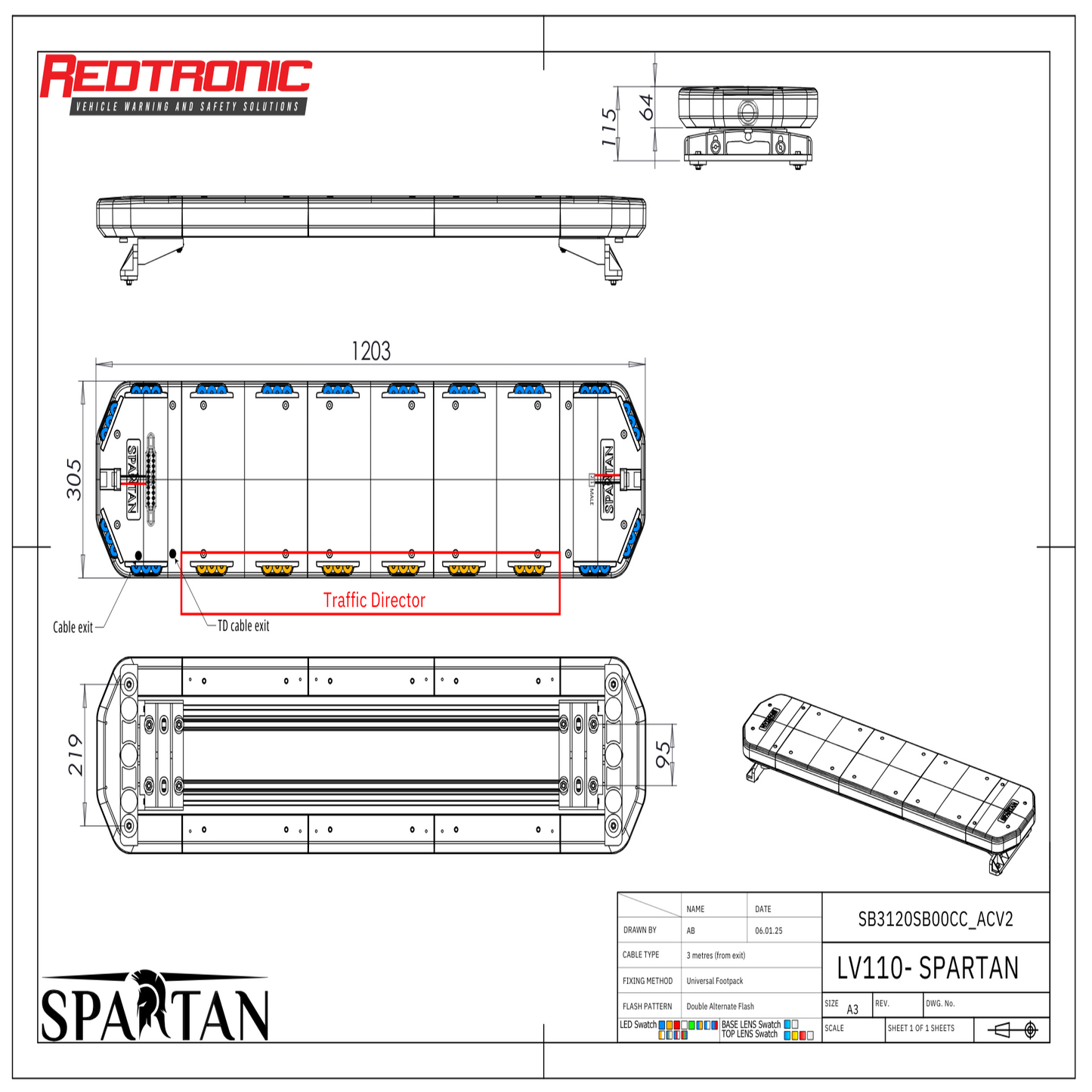 Redtronic Spartan 1203mm / Sinine / Liiklusesuunaja / Alley / 20 moodulit