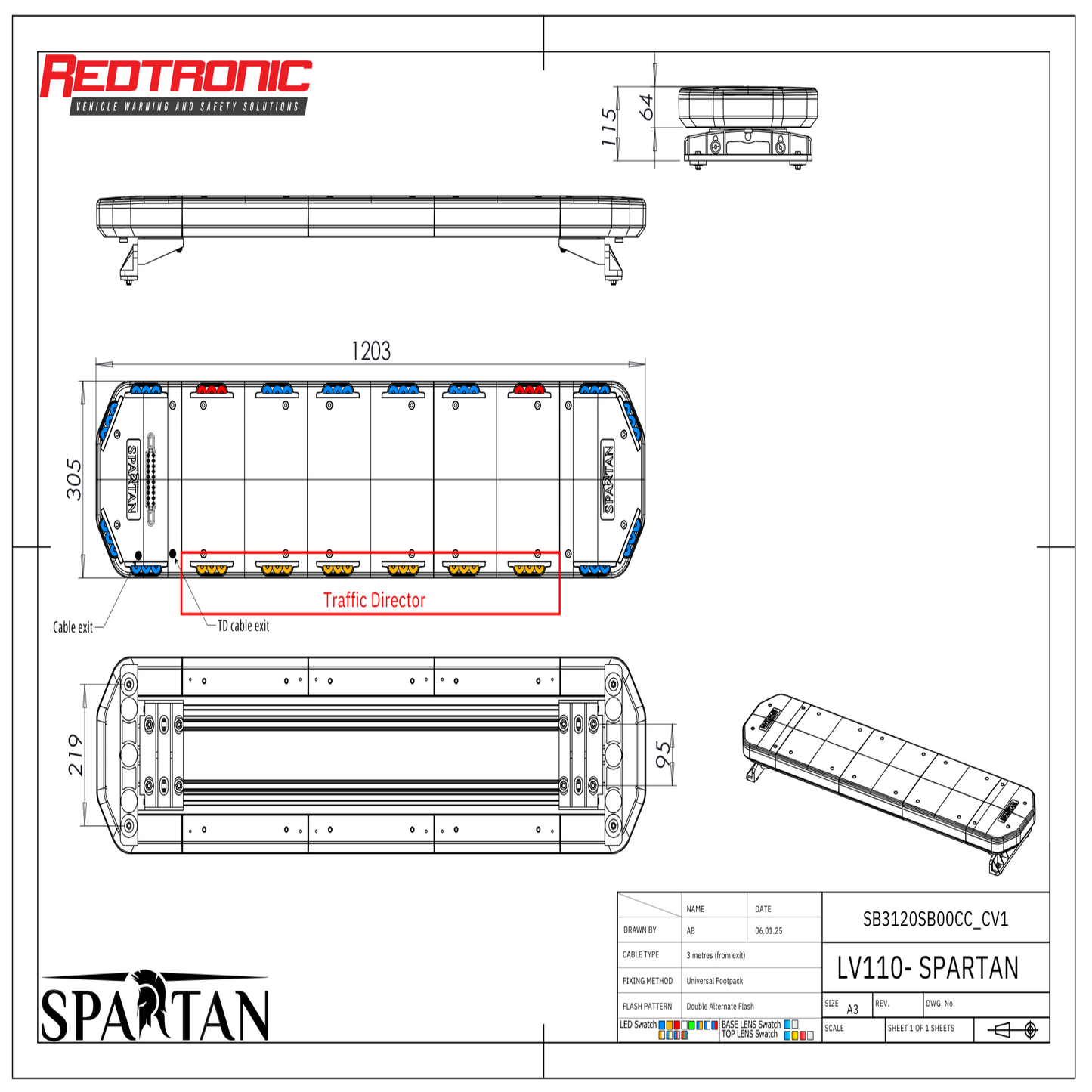 Redtronic Spartan 1203mm / Sinine / Punane / Liiklusesuunaja / 20 moodulit