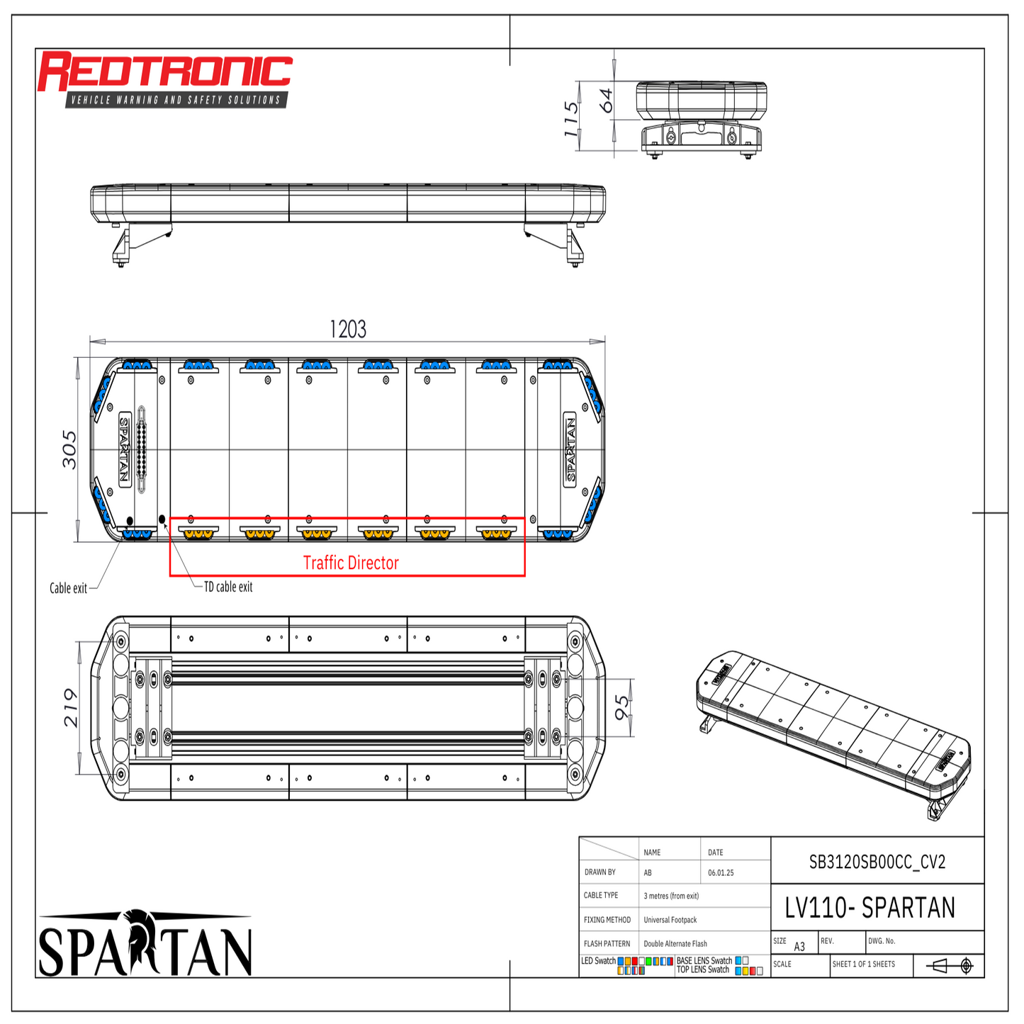 Redtronic Spartan 1203mm / Sinine / Liiklusesuunaja / 20 moodulit