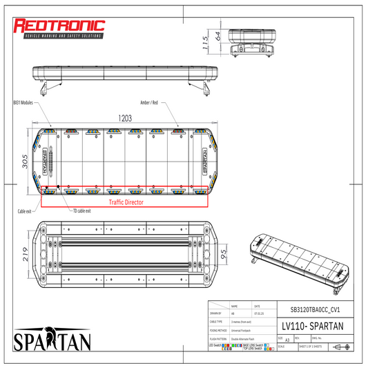 Redtronic Spartan 1203mm / Zils-Dzeltens / Sarkans / Satiksmes norādītājs / 20 moduļi